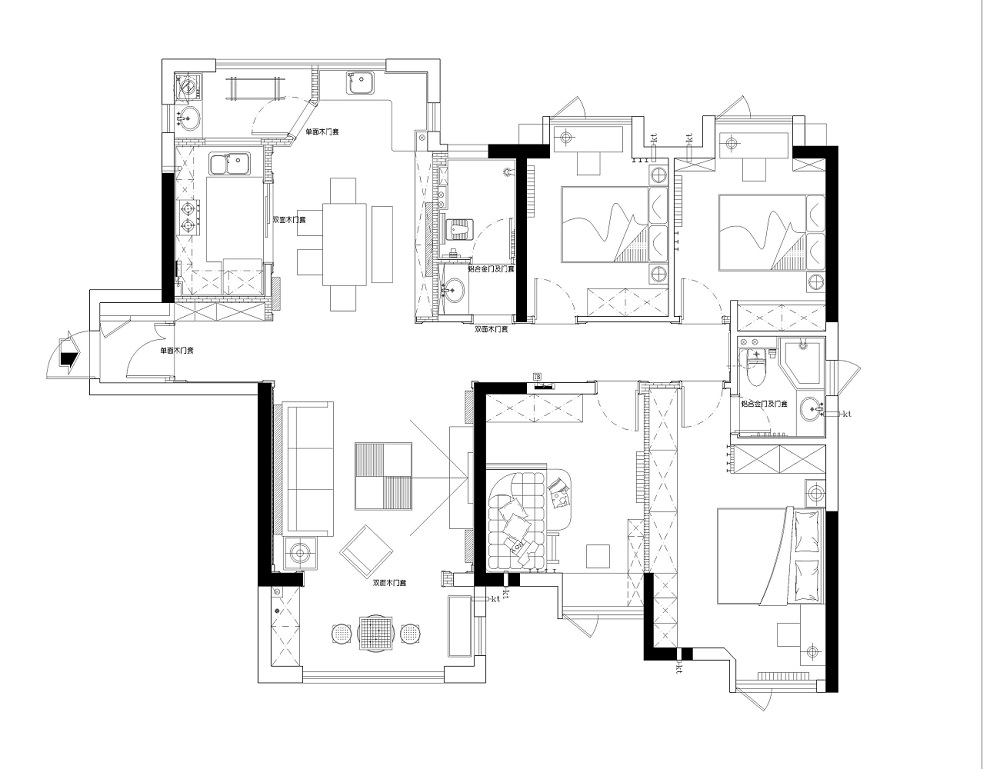 建發中央公園160㎡新裝飾主義四居室 裝修案例效果圖-平面圖