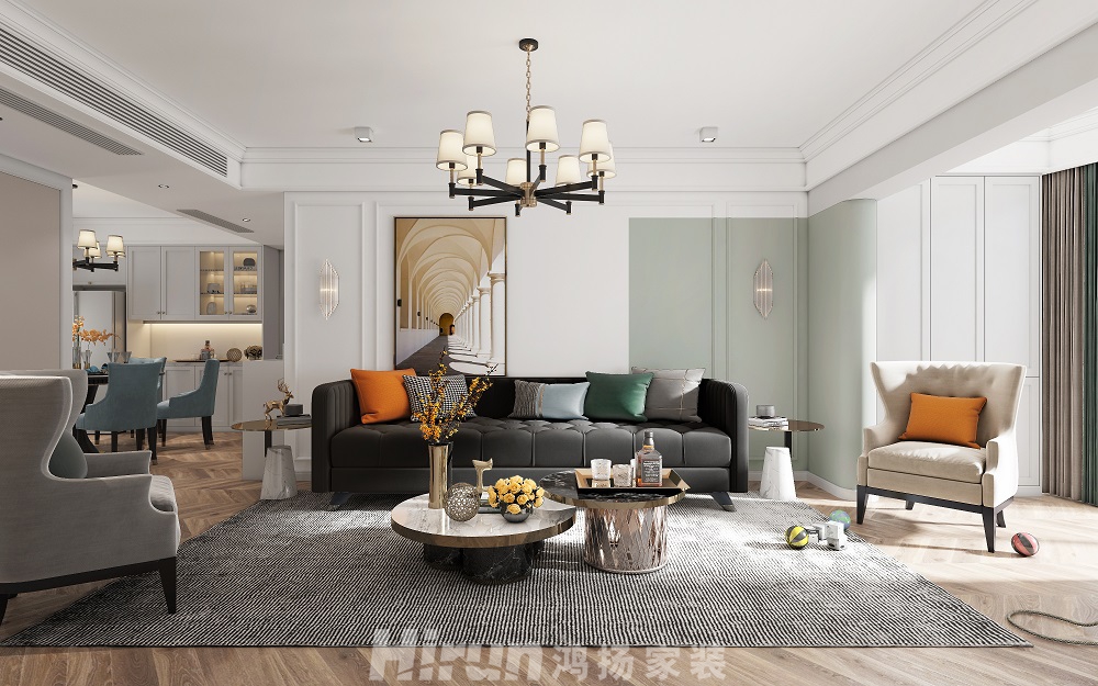 恒大華府130㎡輕歐簡美四居室 裝修案例效果圖-1