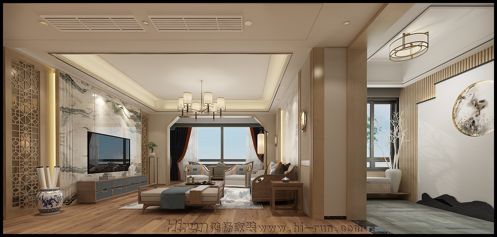 華晨金水灣180㎡復合寫意大平層 裝修案例效果圖-02客廳