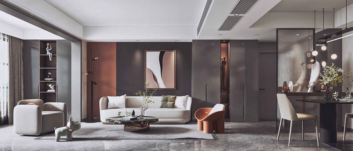 恒大江灣129㎡雅致現代三居室 裝修案例效果圖-1