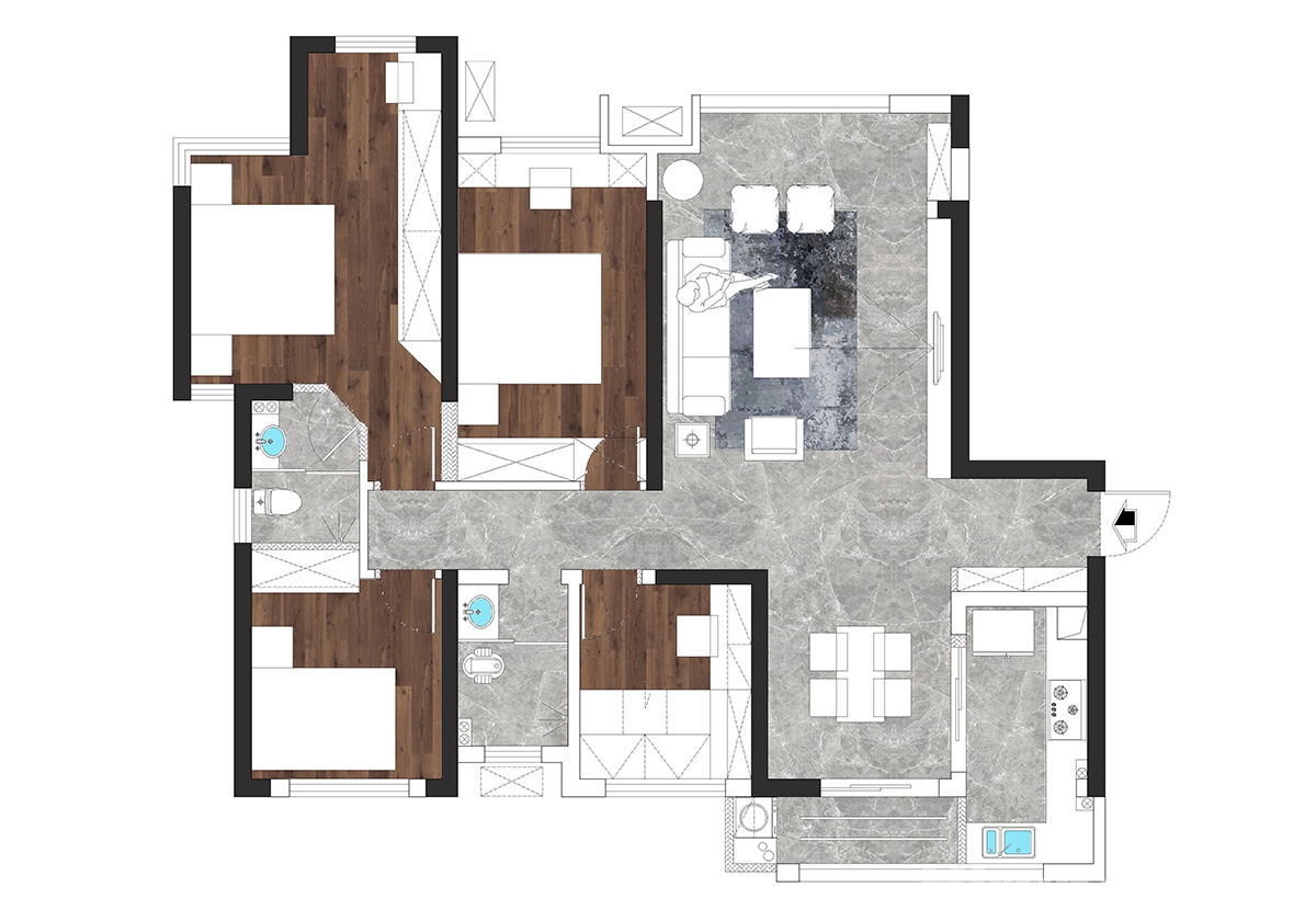 卓越淺水灣160㎡復(fù)合寫意四居室 裝修案例實景圖-1