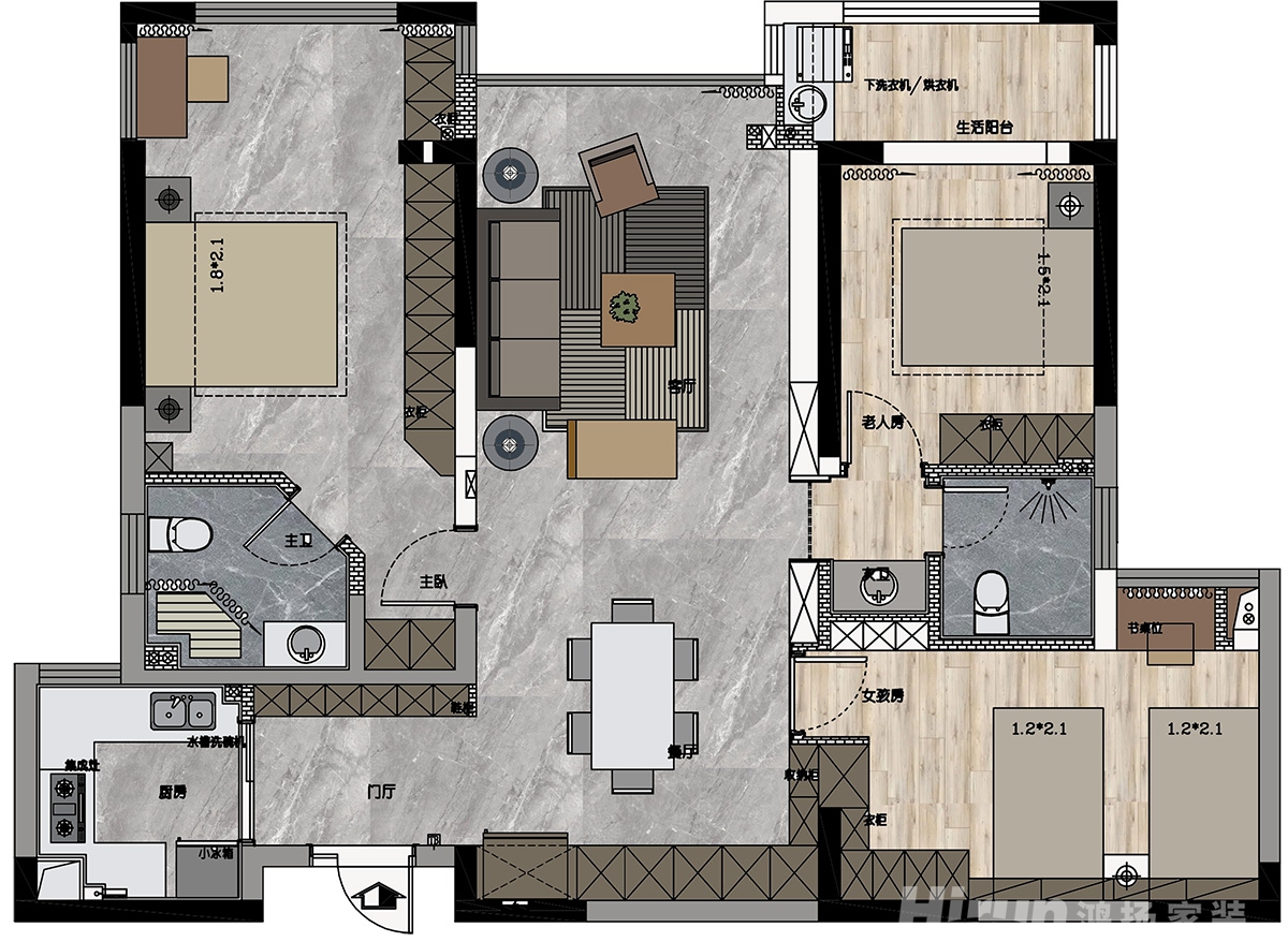 八方小區120㎡雅致現代三居室 裝修案例實景圖-8