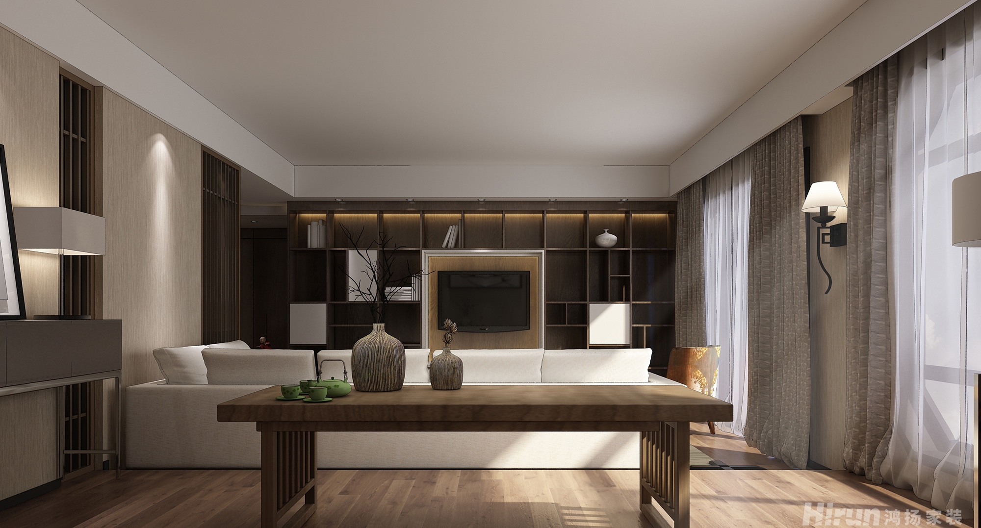 中天棲溪里150㎡寫(xiě)意木構(gòu)四居室 裝修案例效果圖-2