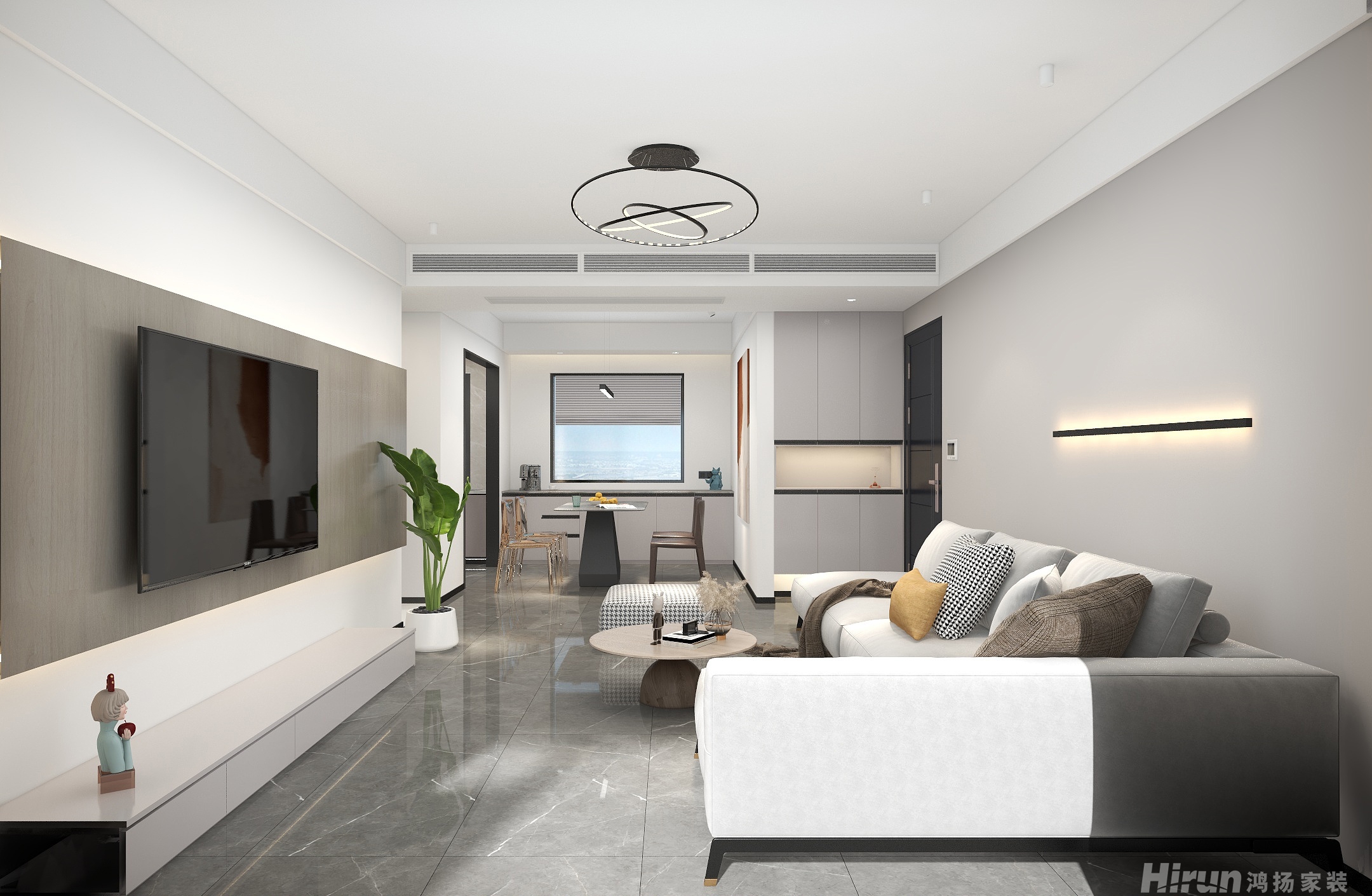 中梁云麓傳奇119㎡北歐之光三居室 裝修案例效果圖-2