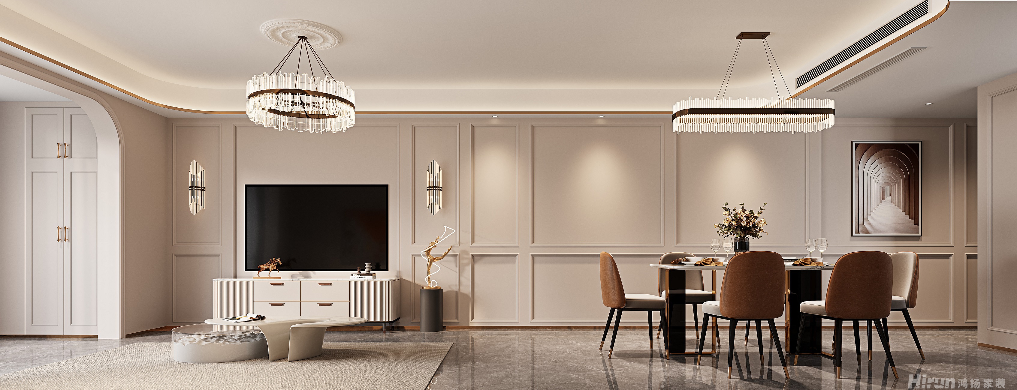 梅溪湖壹號150㎡新裝飾主義四居室 裝修案例效果圖-2