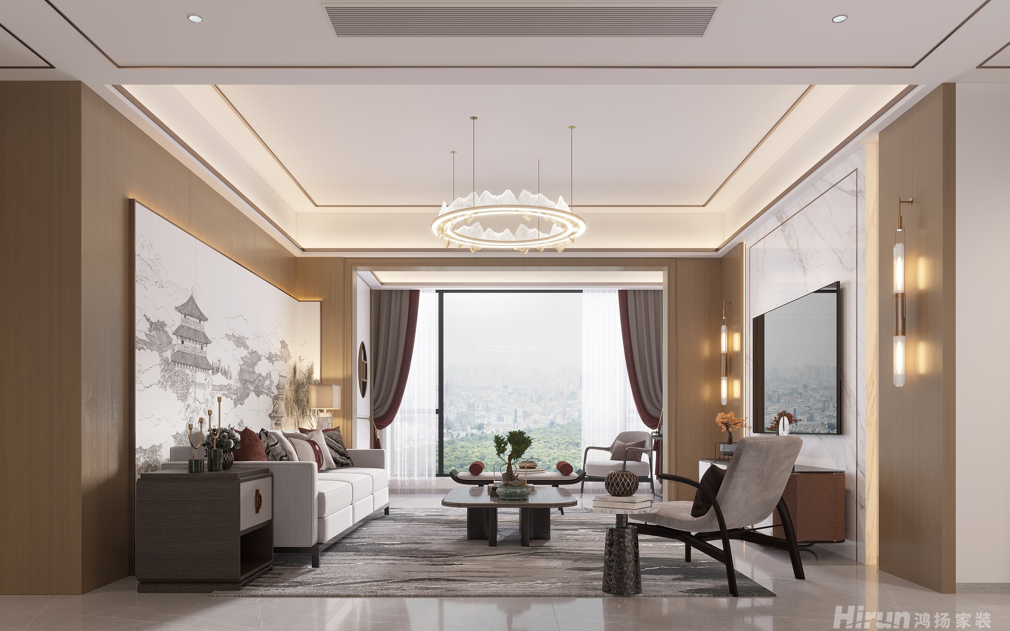 湘府熙園140㎡復合寫意四居室 裝修案例效果圖-2