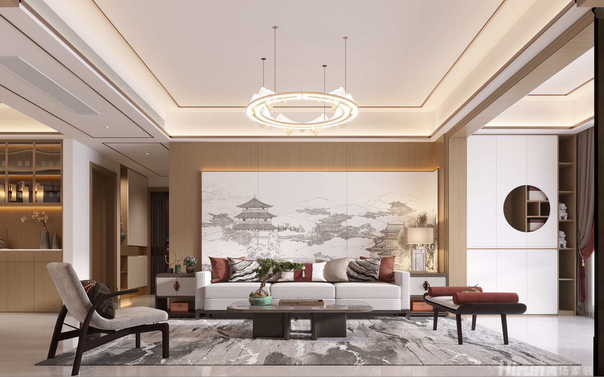 湘府熙園140㎡復合寫意四居室 裝修案例效果圖-1