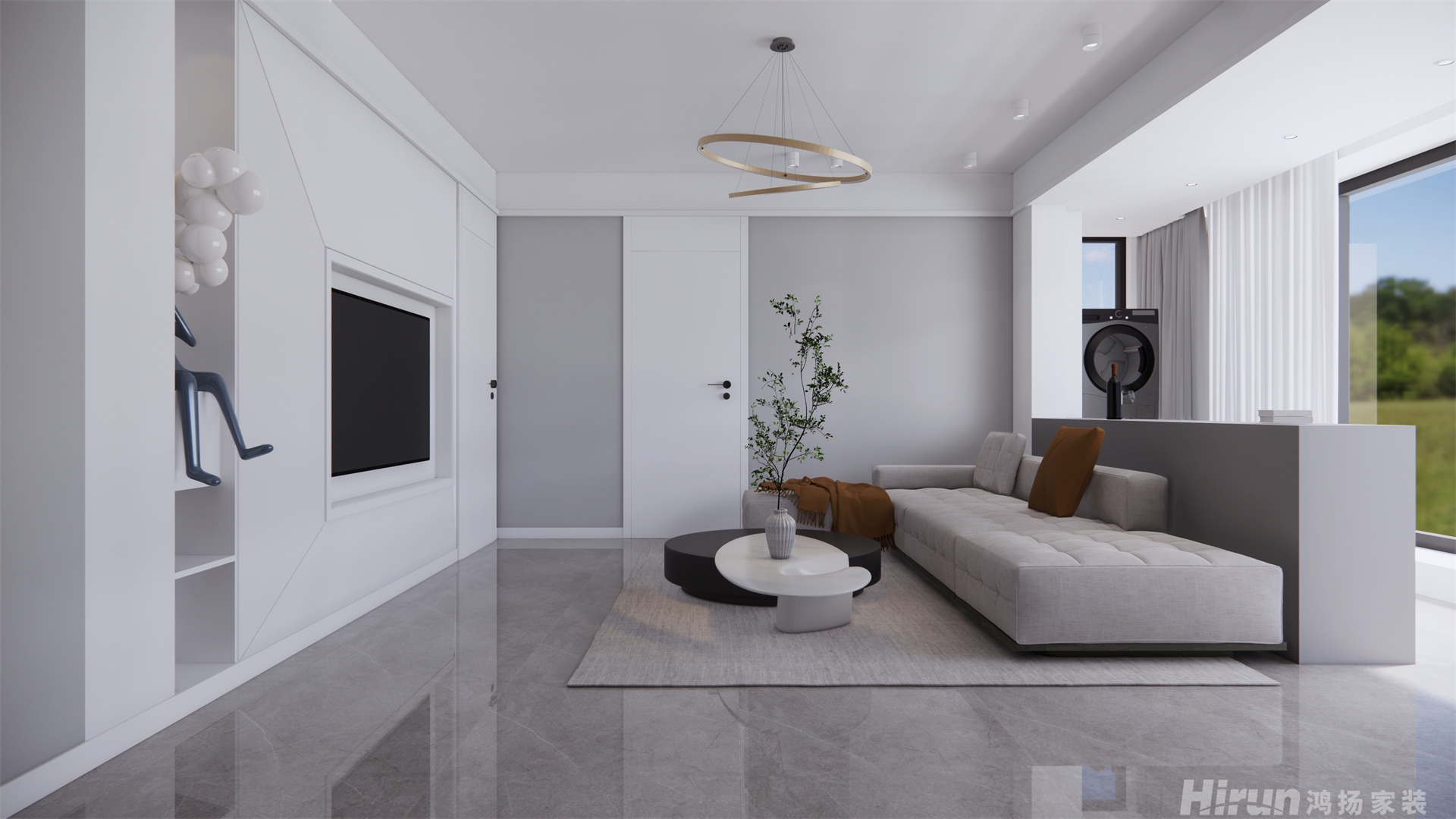 澳海望洲府123㎡雅致現代三居室 裝修案例效果圖-2