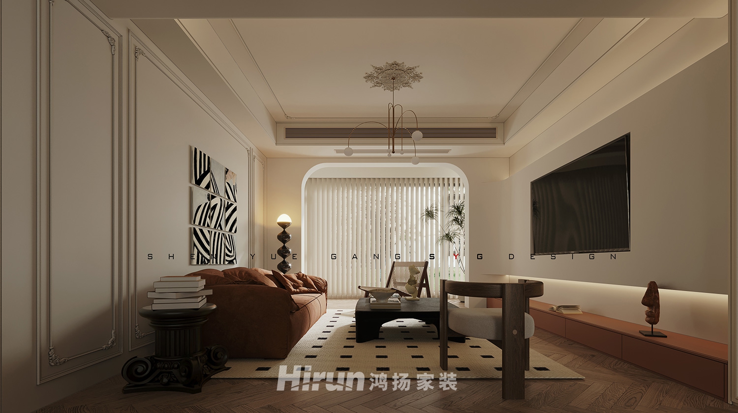 西城龍庭120㎡復古風潮二居室 裝修案例效果圖-2