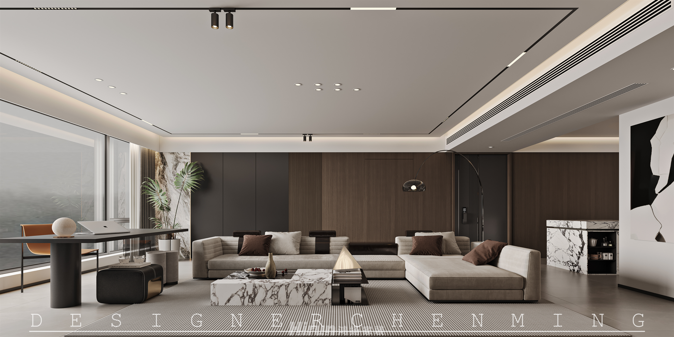 保利天匯163㎡雅致現代四居室 裝修案例效果圖-1