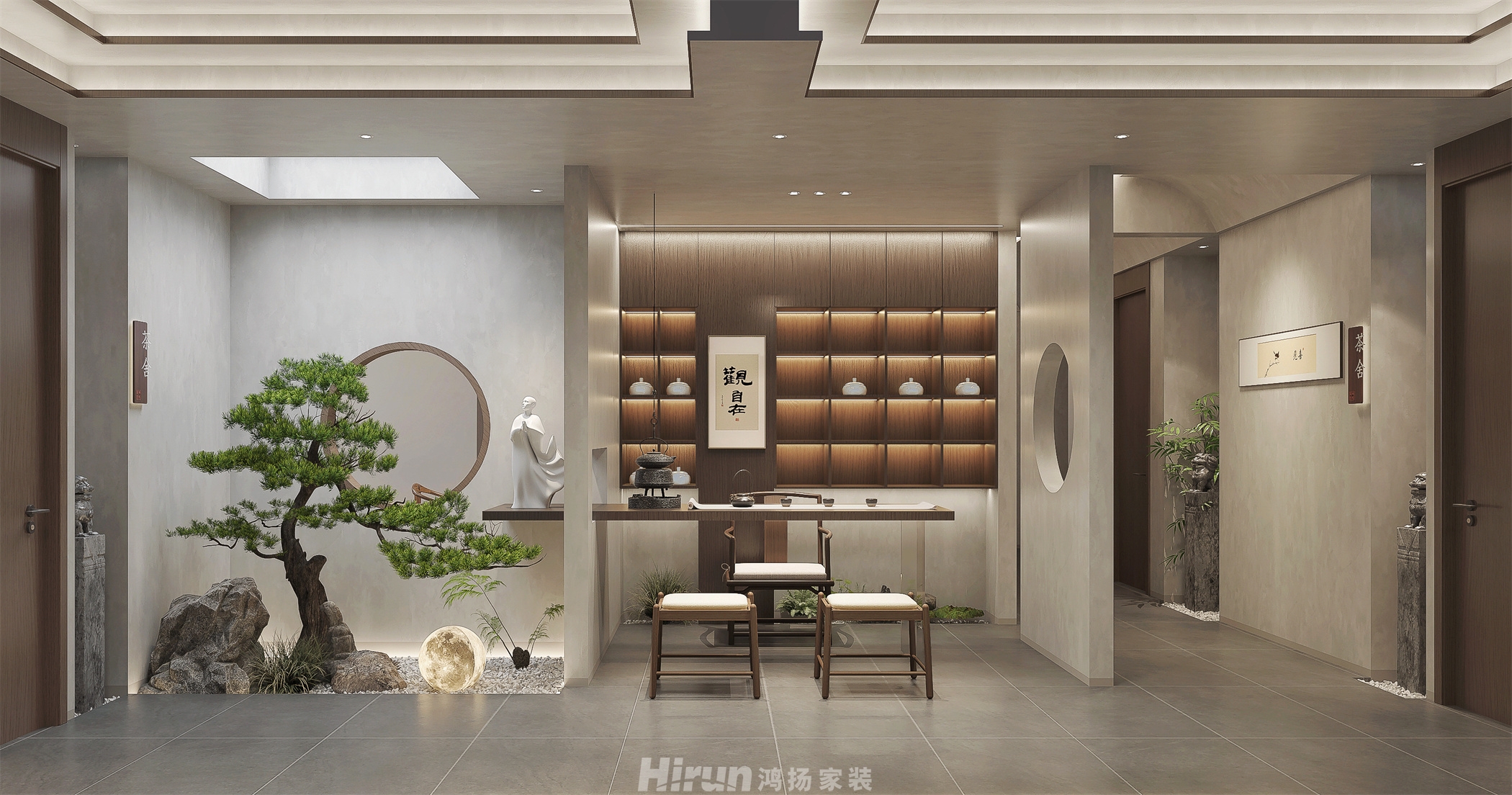 順天御嶺會(huì)所300㎡意境東方別墅 裝修案例效果圖-2