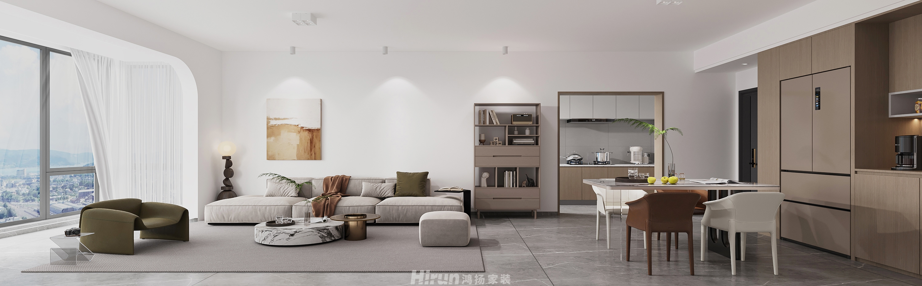 會(huì)同水岸綠城120㎡雅致現(xiàn)代三居室 裝修案例效果圖-2