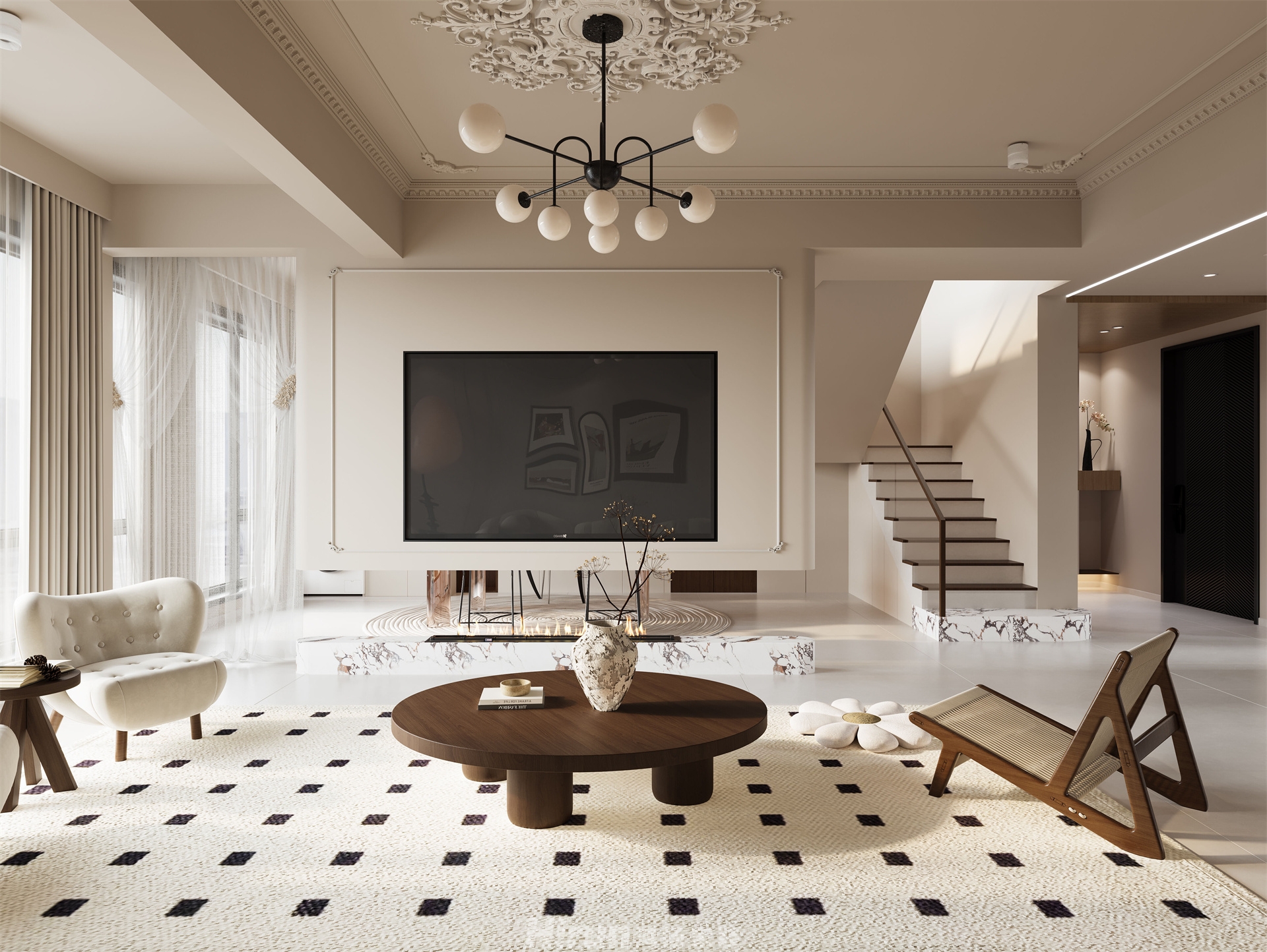 越秀星匯城170㎡復古風潮復式 裝修案例效果圖-3