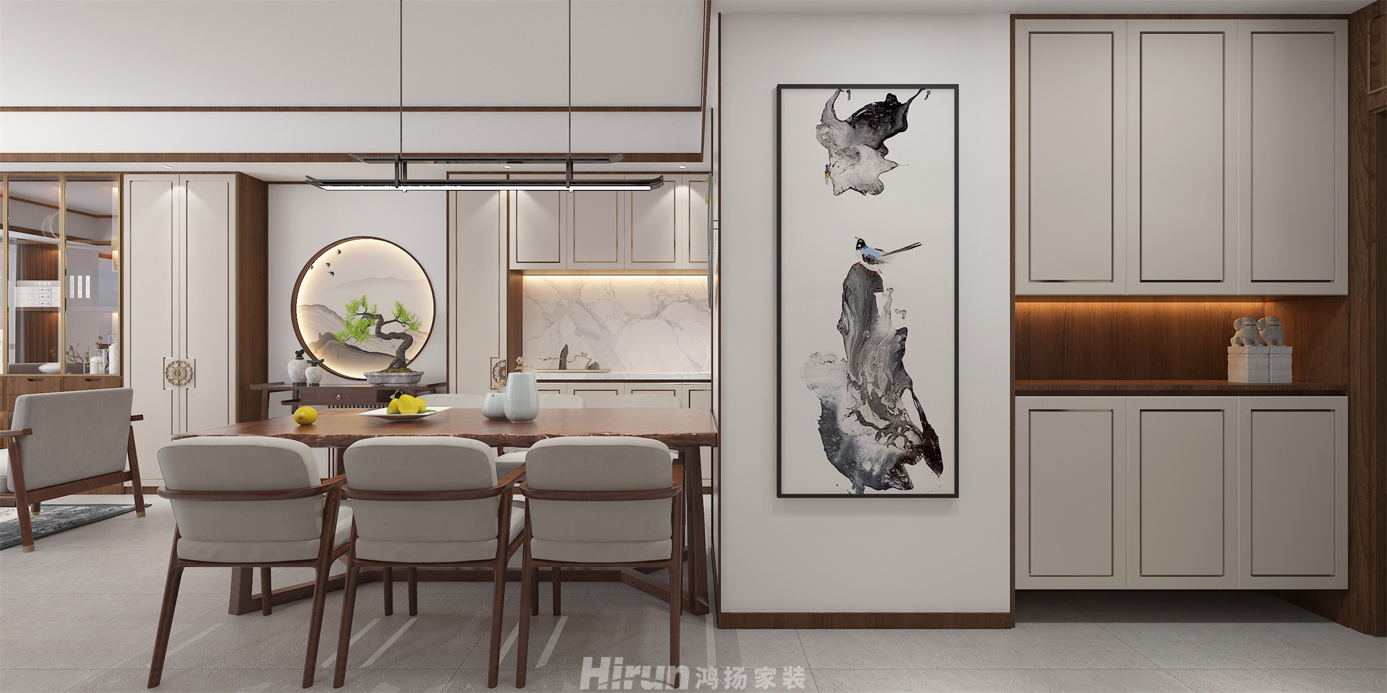 湘江天地125㎡寫意木構(gòu)三居室 裝修案例效果圖-1