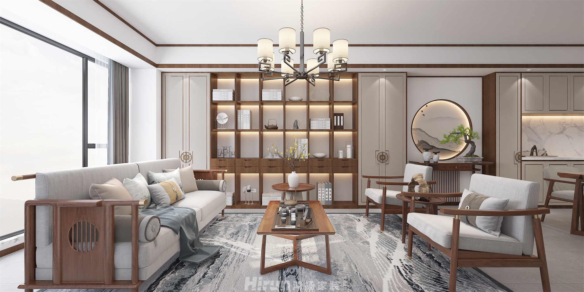 湘江天地125㎡寫意木構(gòu)三居室 裝修案例效果圖-2