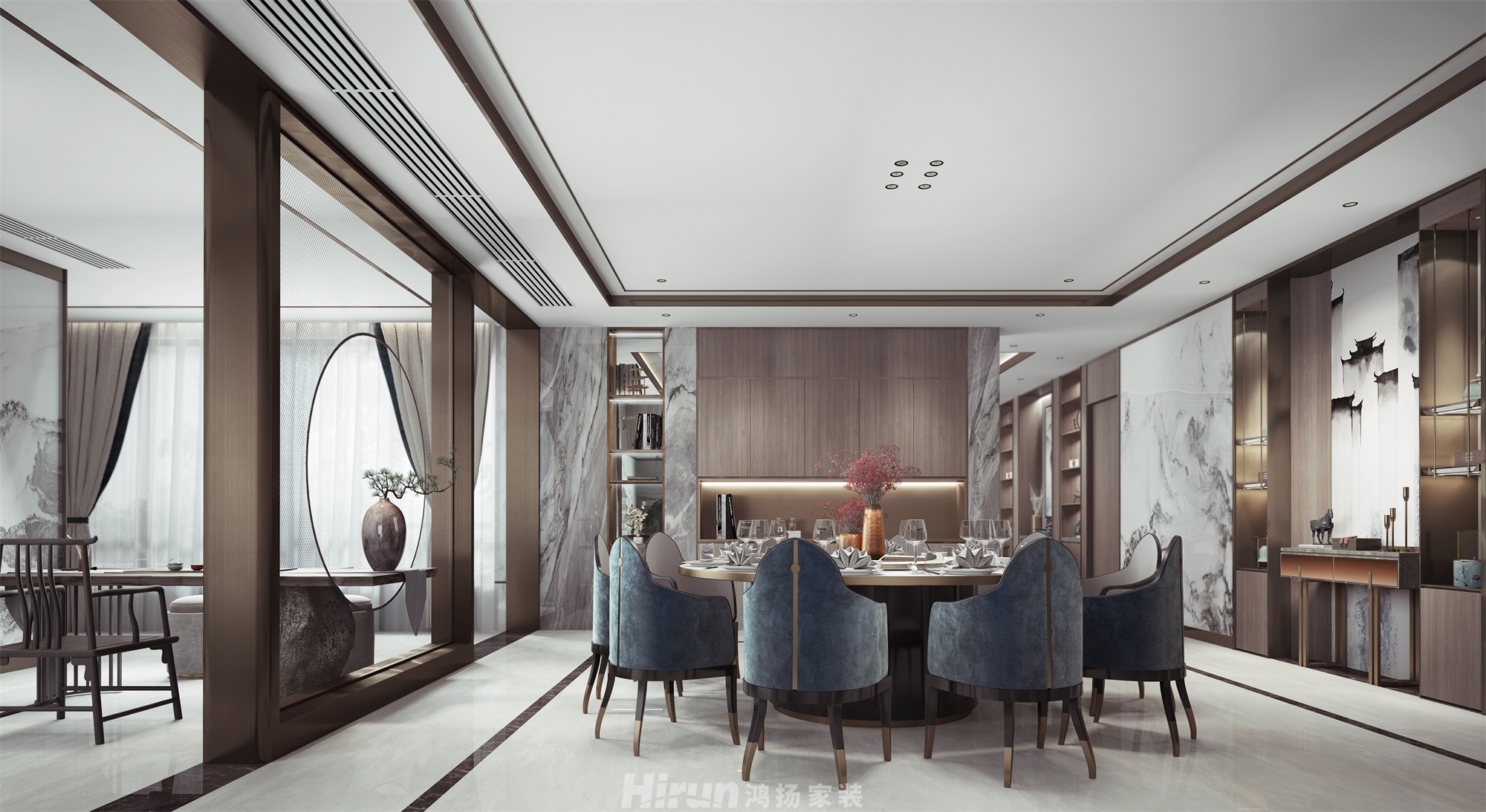 天鵝堡280㎡意境東方別墅 裝修案例效果圖-2