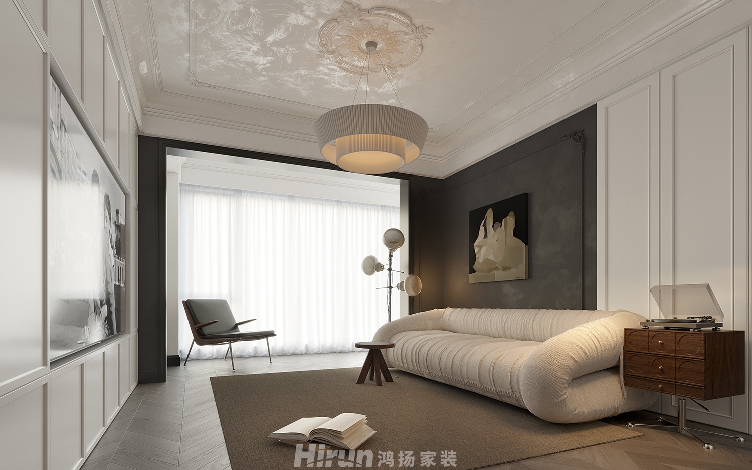 城發恒偉洋湖映100㎡輕歐簡美三居室 裝修案例效果圖-1