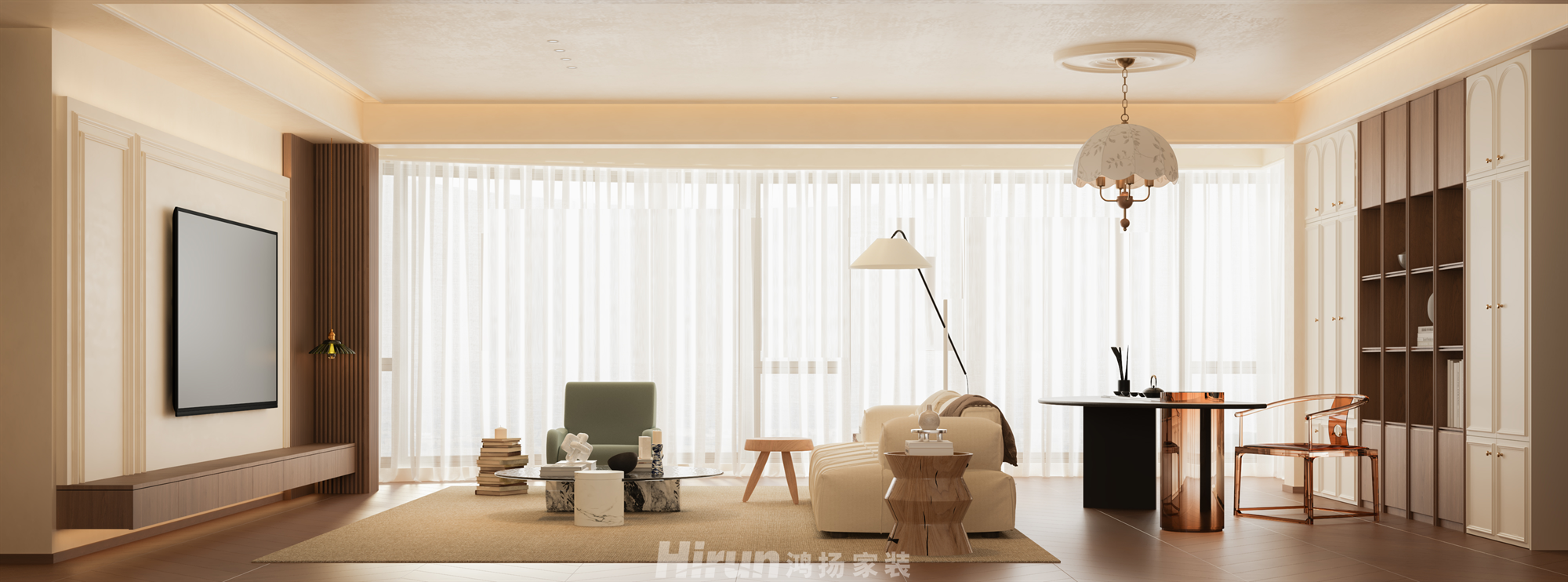 銀港國(guó)際142㎡復(fù)古風(fēng)潮四居室 裝修案例效果圖-2