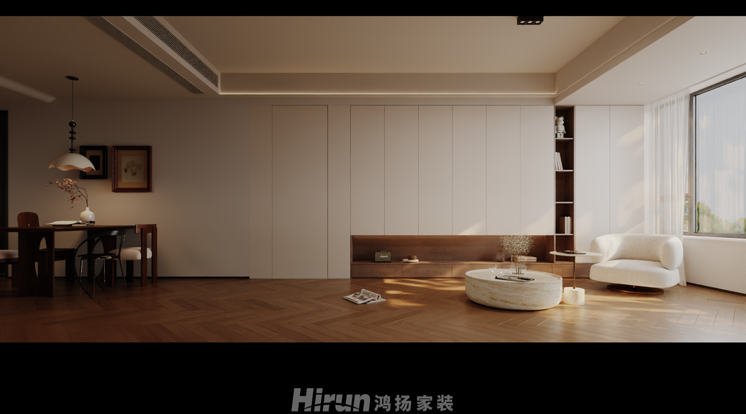 綠地湖湘中心130㎡復古風潮三居室 裝修案例效果圖-1