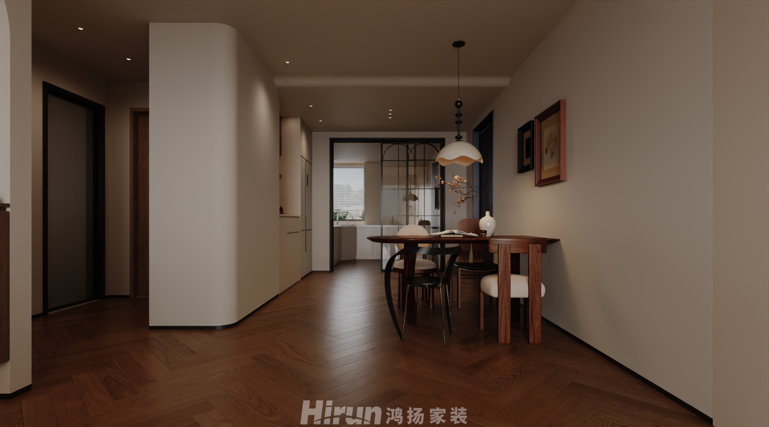 綠地湖湘中心130㎡復古風潮三居室 裝修案例效果圖-2