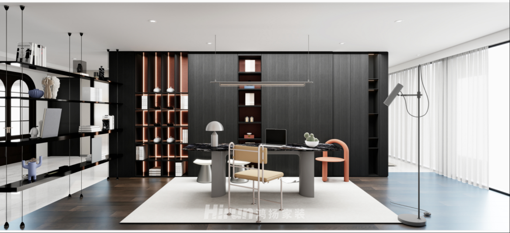 綠地鳳起鹿鳴313㎡新裝飾主義五居室 裝修案例效果圖-3