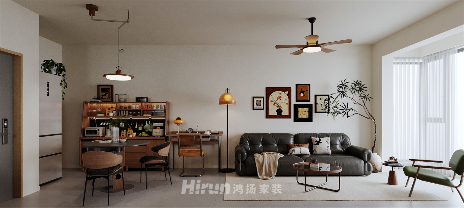 中建信和城76㎡復古風潮二居室 裝修案例效果圖-3