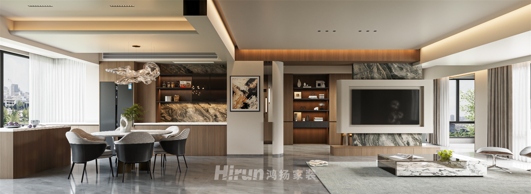 紅雅嘉悅府170㎡雅致現代三居室 裝修案例效果圖-3