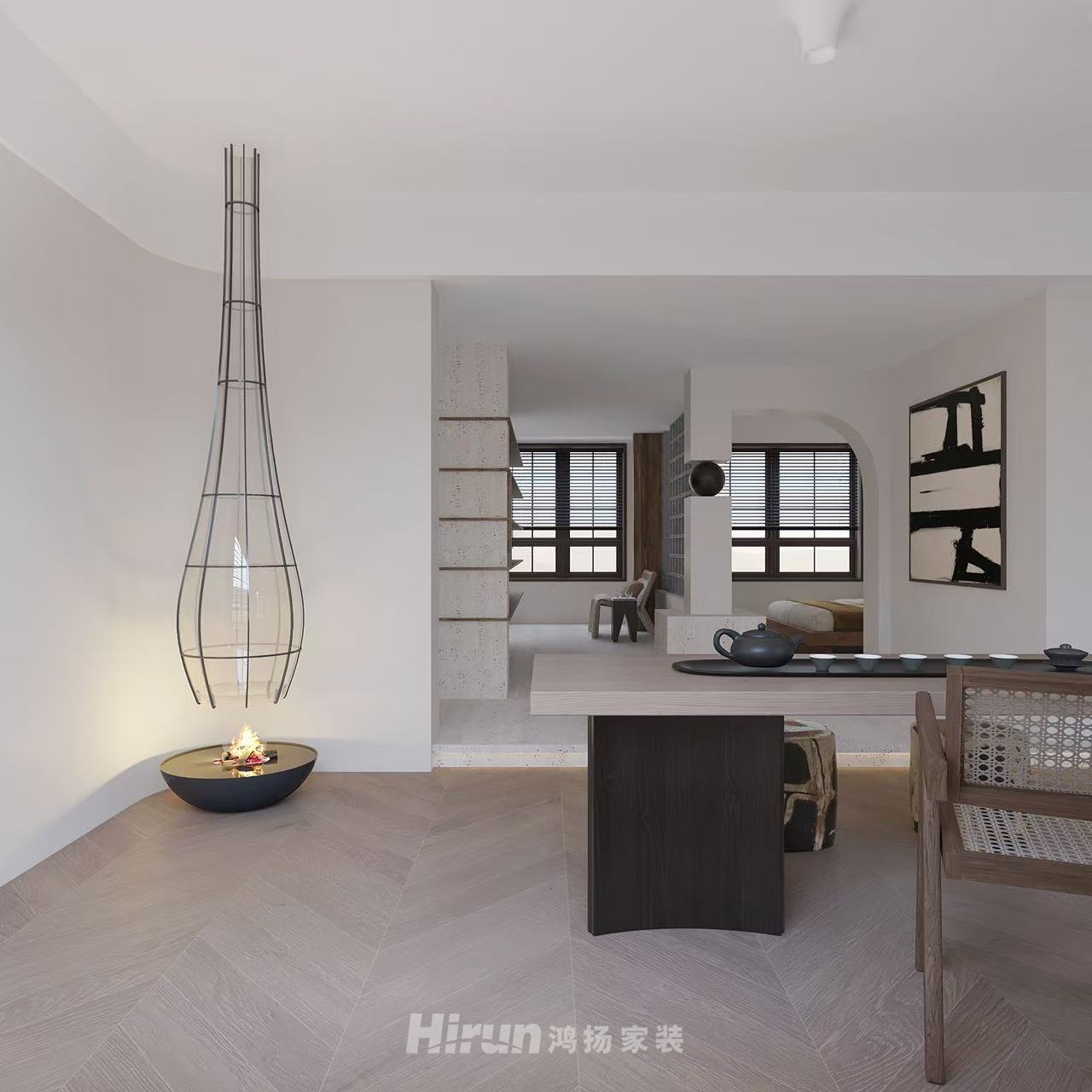 蓉國(guó)新坊120㎡極簡(jiǎn)詫寂三居室 裝修案例效果圖-2