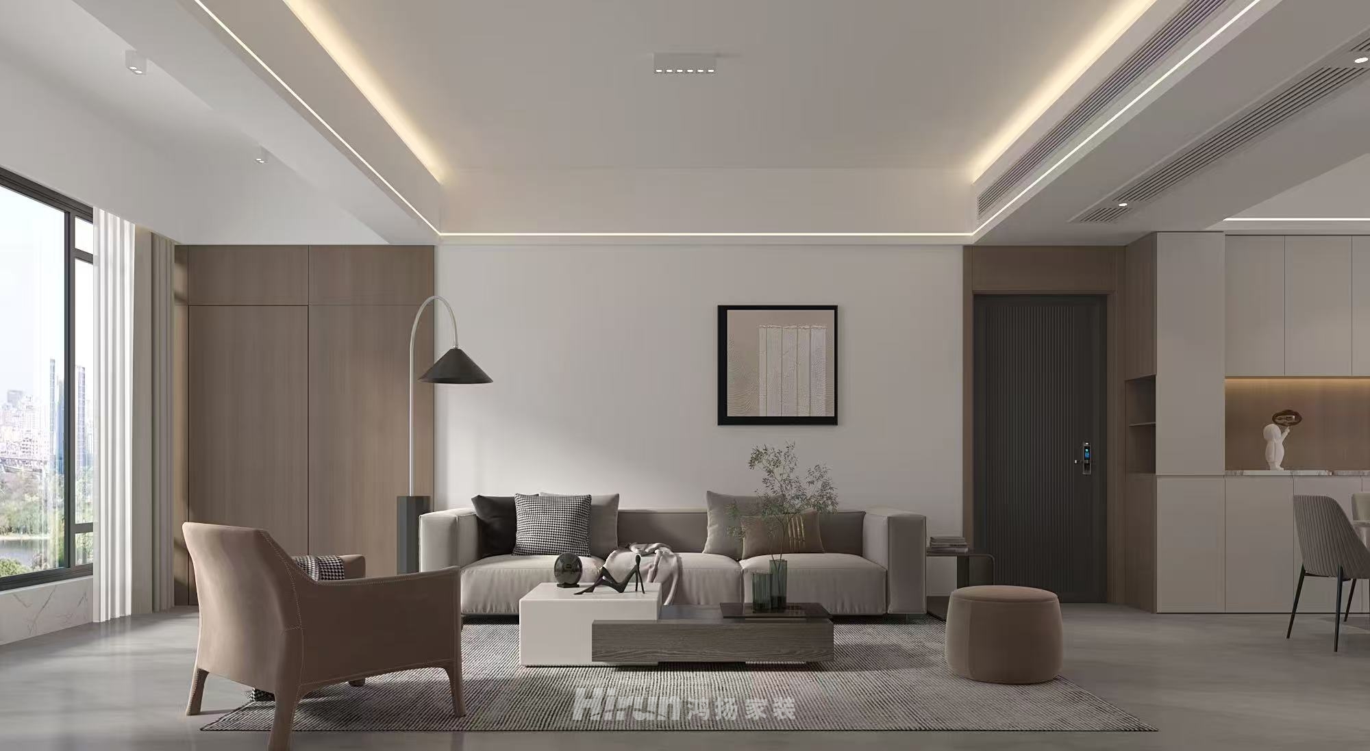 桃誠外灘140㎡雅致現代四居室 裝修案例效果圖-2