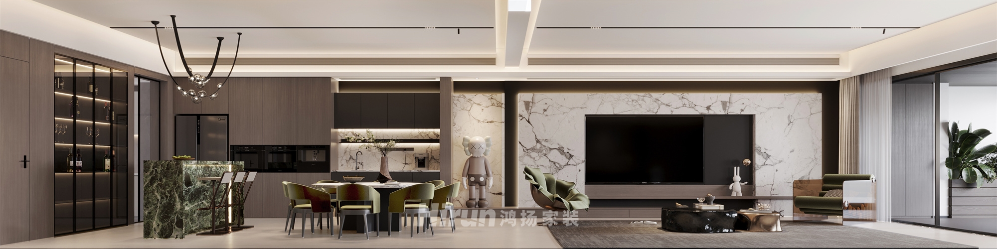 匯景甲三號院250㎡雅致現(xiàn)代四居室 裝修案例效果圖-2