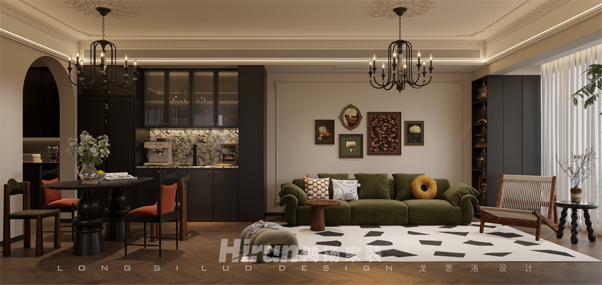 頤和佳園160㎡復(fù)古風(fēng)潮四居室 裝修案例效果圖-3