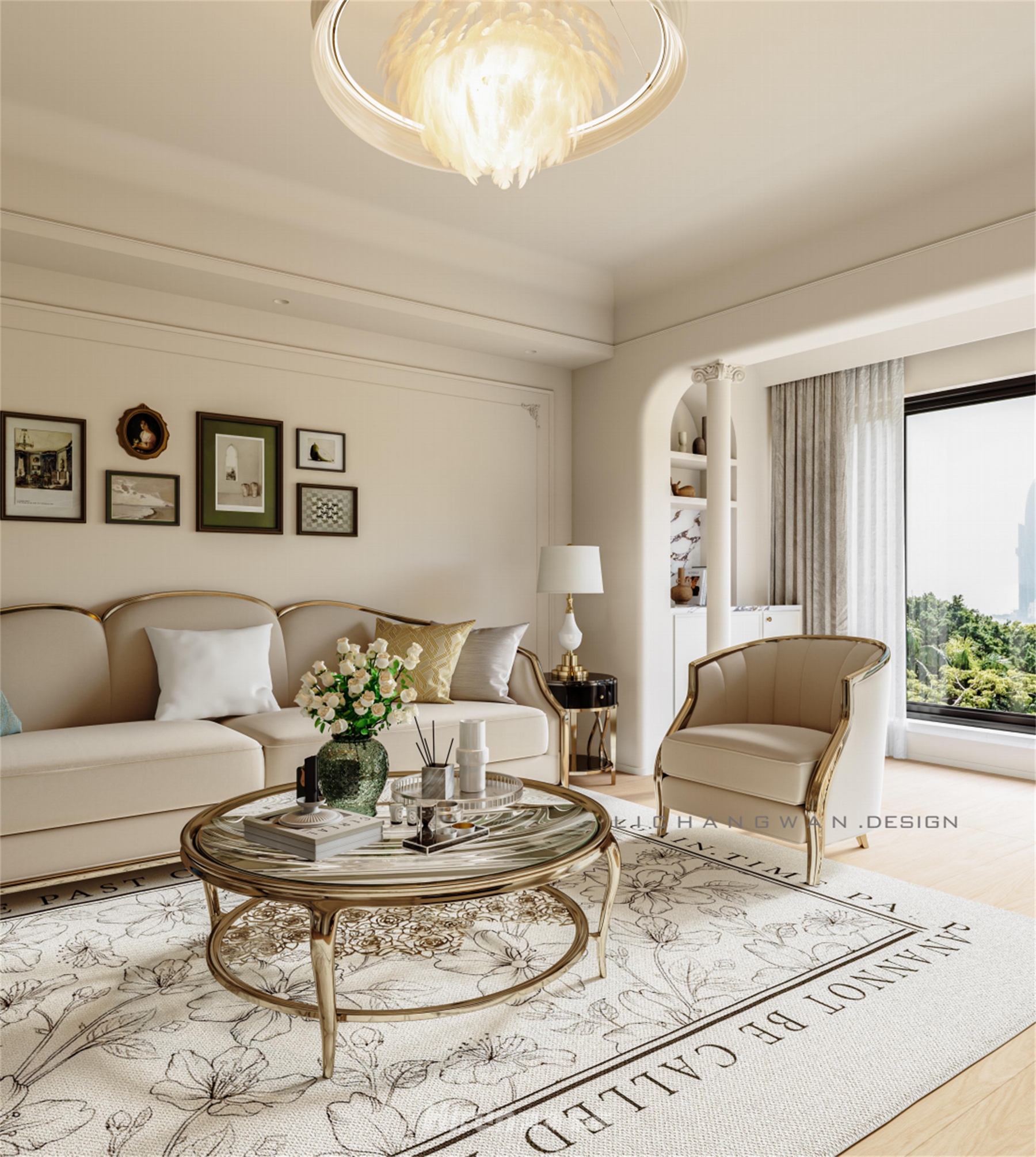 長沙檀府195㎡輕歐簡美四居室 裝修案例效果圖-4