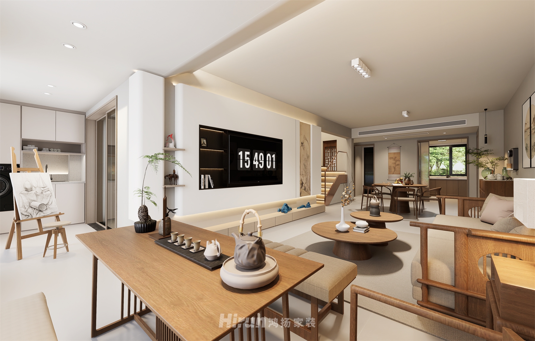 吾悅廣場166㎡意境東方復式 裝修案例效果圖-8