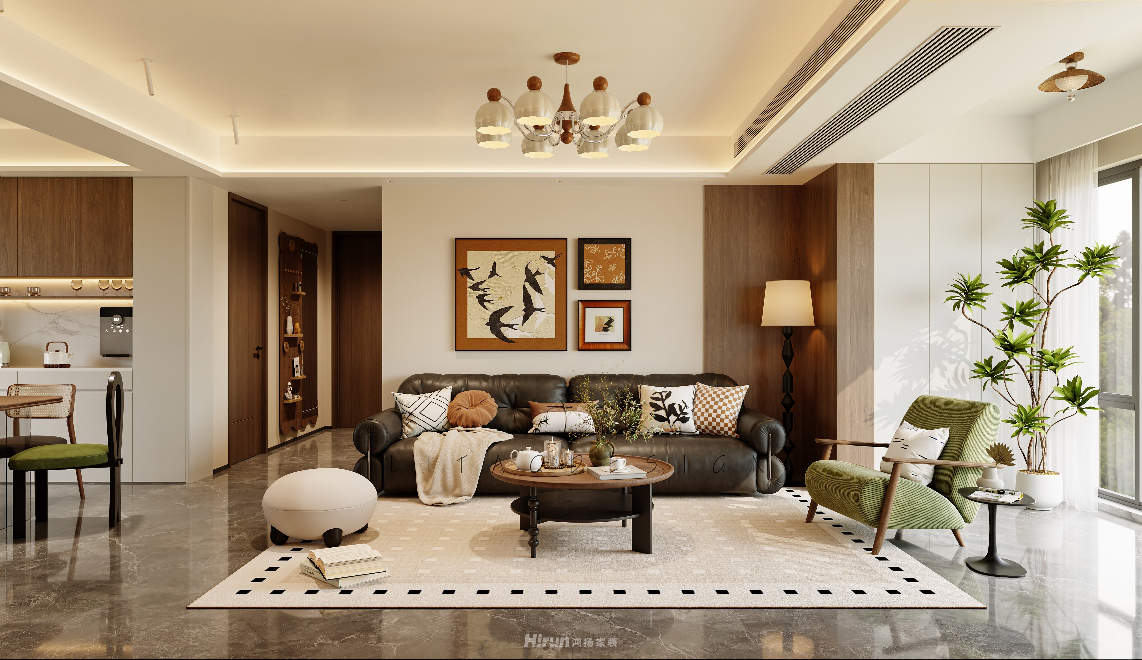 美的云璟136㎡復(fù)古風(fēng)潮四居室 裝修案例效果圖-1