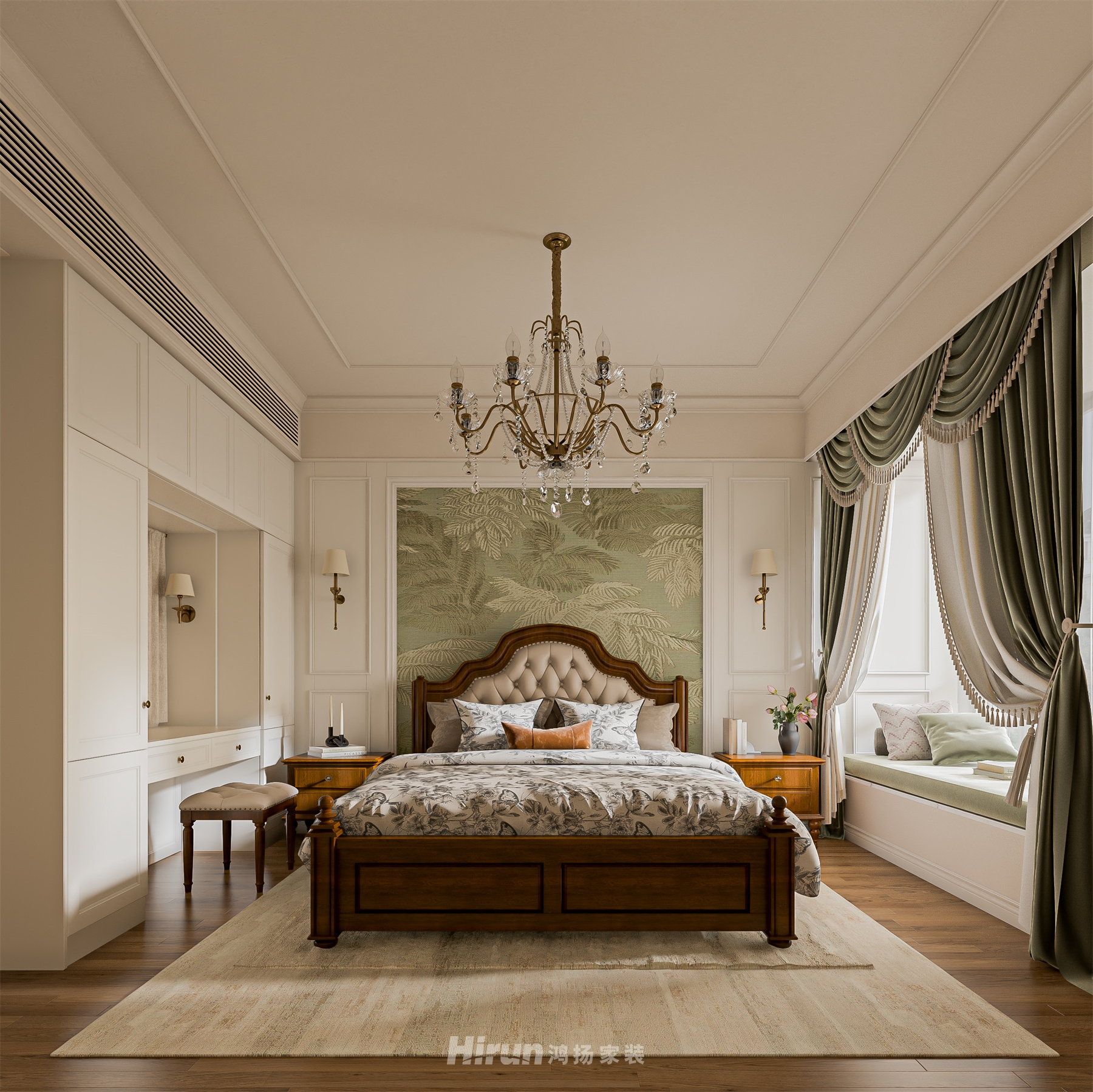 藏瓏湖上國際花園140㎡歐式田園四居室 裝修案例效果圖-5