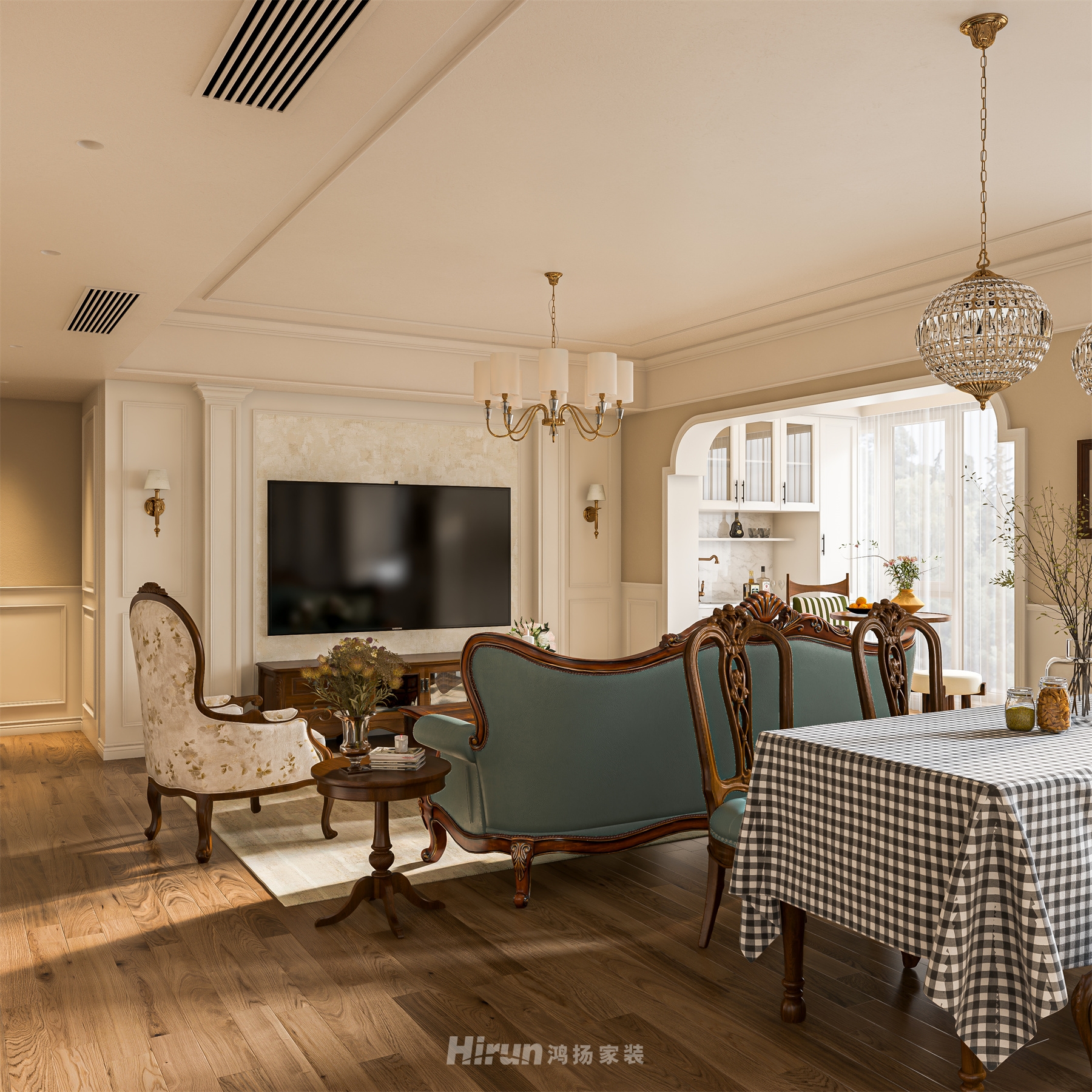 藏瓏湖上國際花園140㎡歐式田園四居室 裝修案例效果圖-6